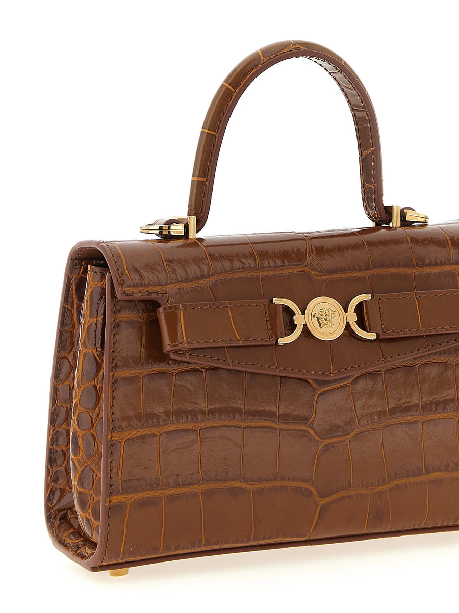 Versace Medusa 95 Small Handbag Embossed Crocodile Leather Magnetic Flap Calfskin For Women