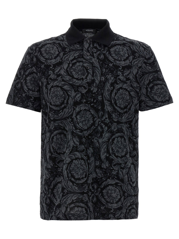 Versace Baroque Jacquard Cotton Pique Polo Shirt For Men Gray Premium Breathable Luxury