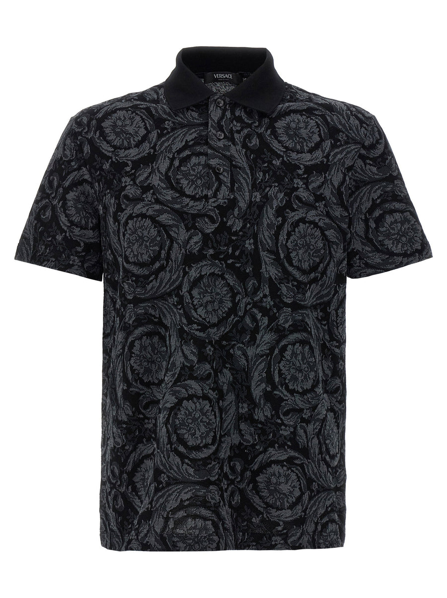 Versace Baroque Jacquard Cotton Pique Polo Shirt Gray for Men
