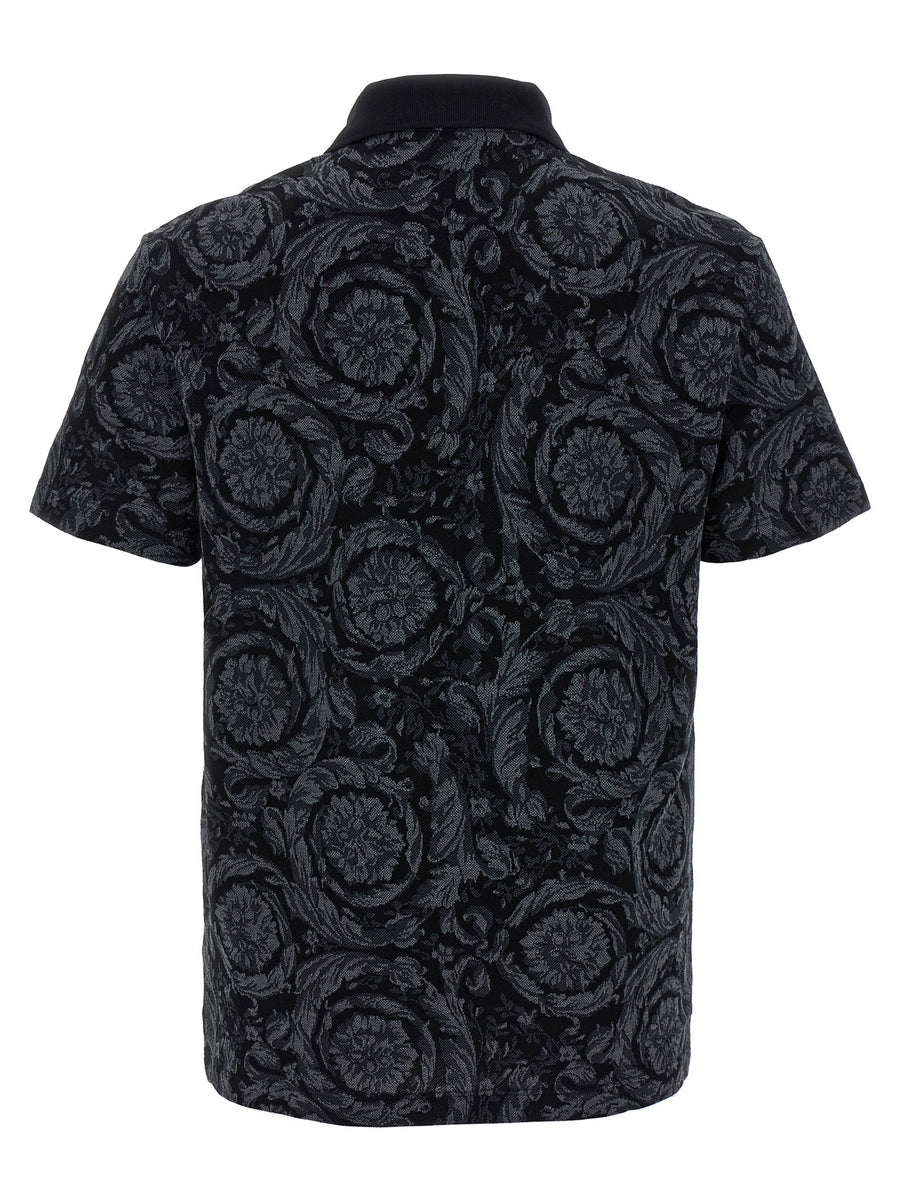 Versace Baroque Jacquard Cotton Pique Polo Shirt Gray for Men
