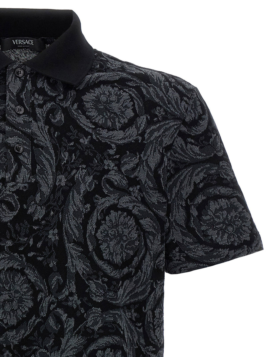 Versace Baroque Jacquard Cotton Pique Polo Shirt Gray for Men