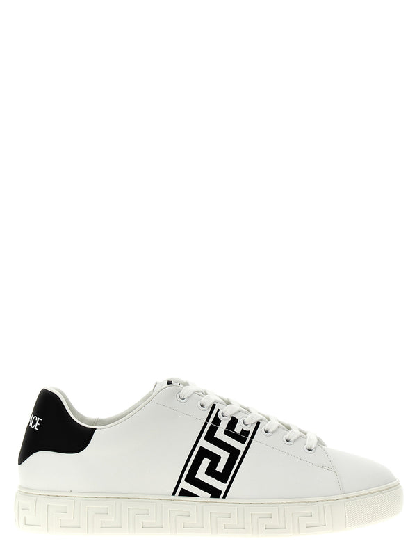 Versace Greca Leather Sneakers For Men White And Black