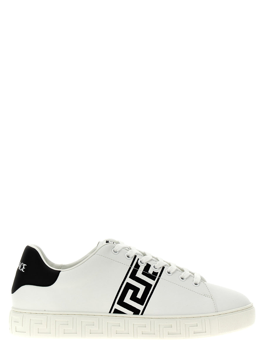 Versace Greca Leather Sneakers For Men White And Black