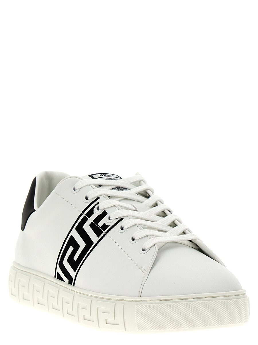 Versace Greca Leather Sneakers For Men White And Black