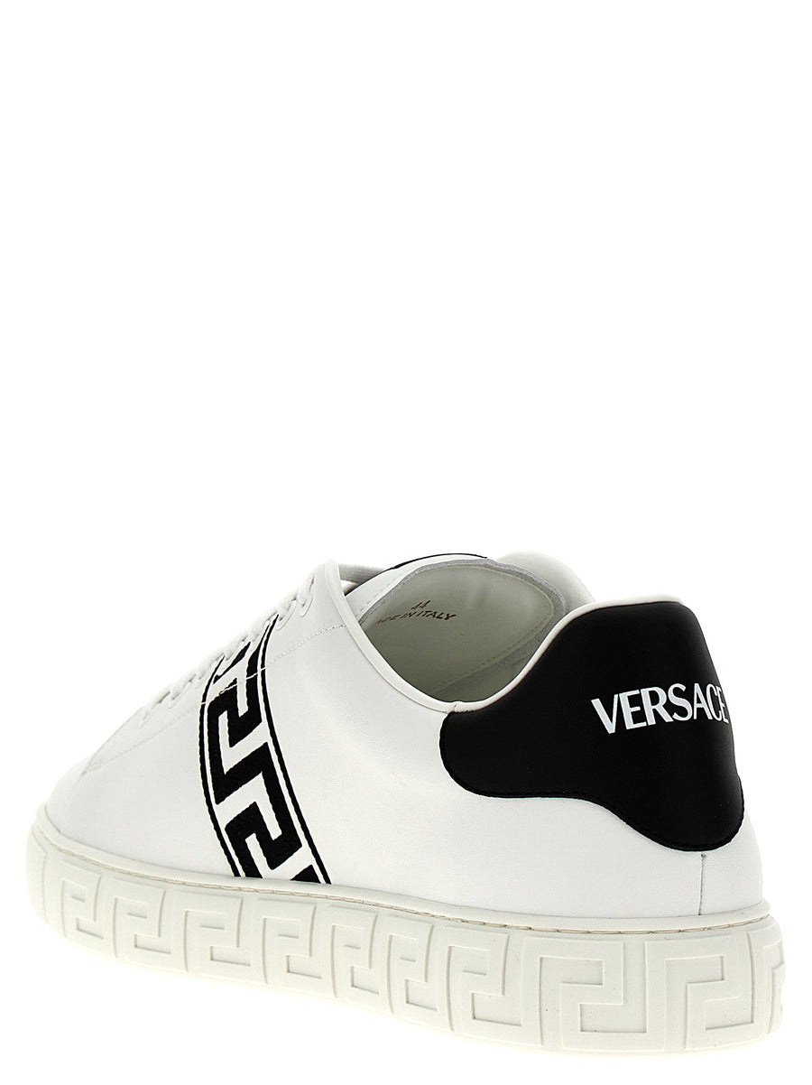 Versace Greca Leather Sneakers For Men White And Black