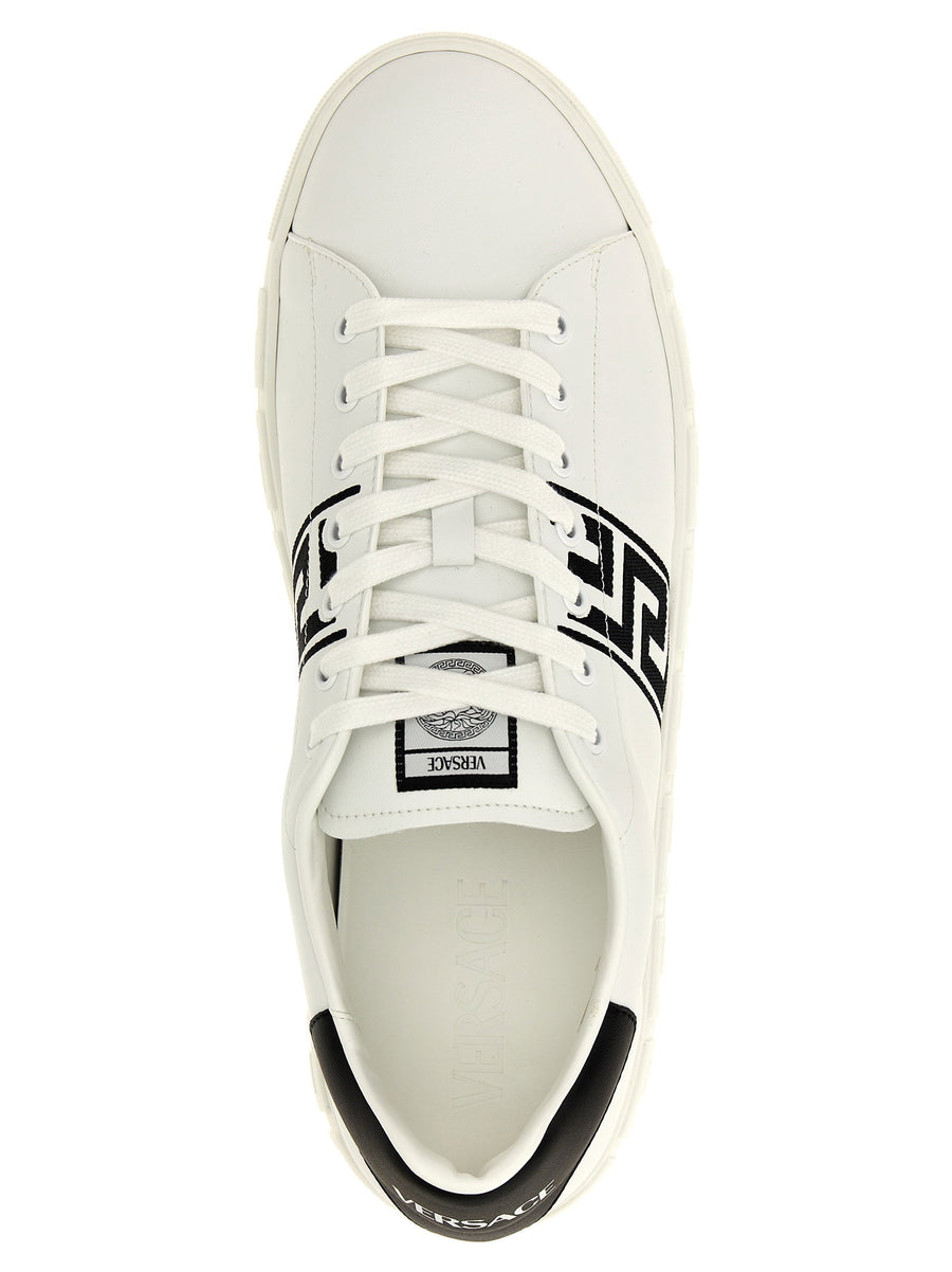 Versace Greca Leather Sneakers For Men White And Black
