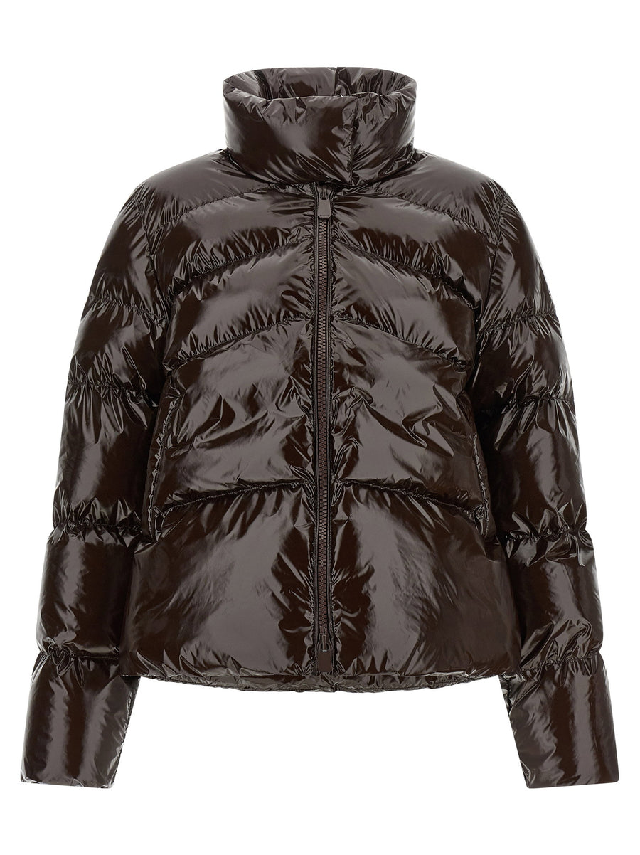 Pinko Love Birds Down Jacket Brown Ultra Glossy Quilted With High Neck