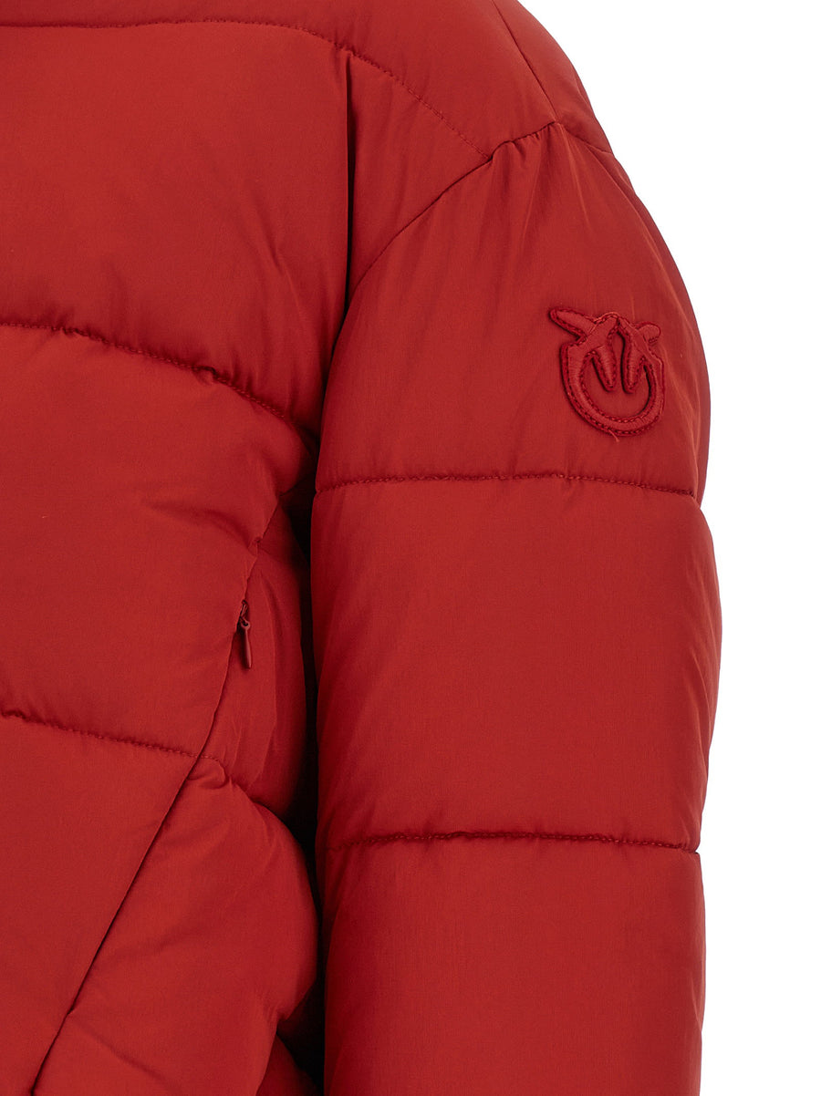 Pinko Red Matt Finish Down Jacket With Relaxed Fit
