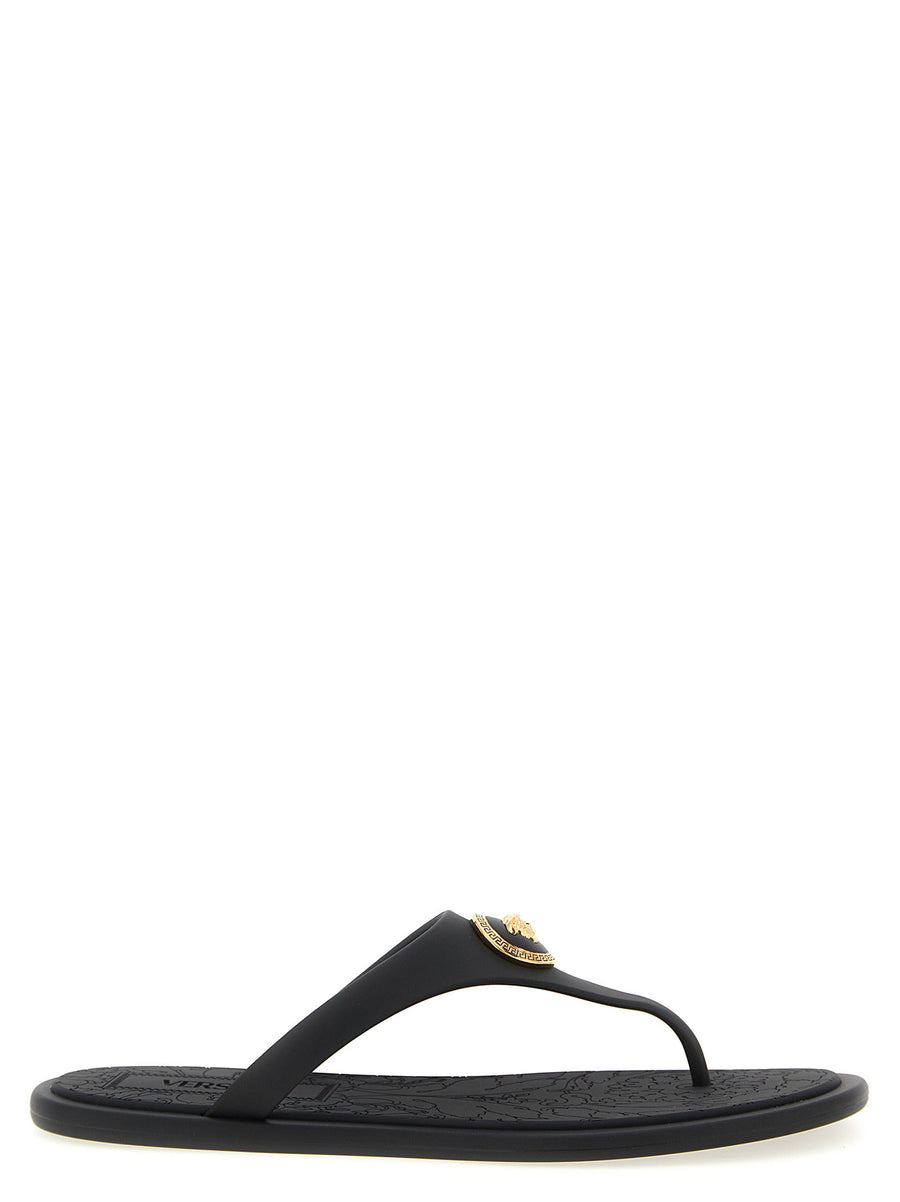 Versace Alia Sandals For Women Black Rubber With Medusa Hardware Luxe Minimalist Summer Essential