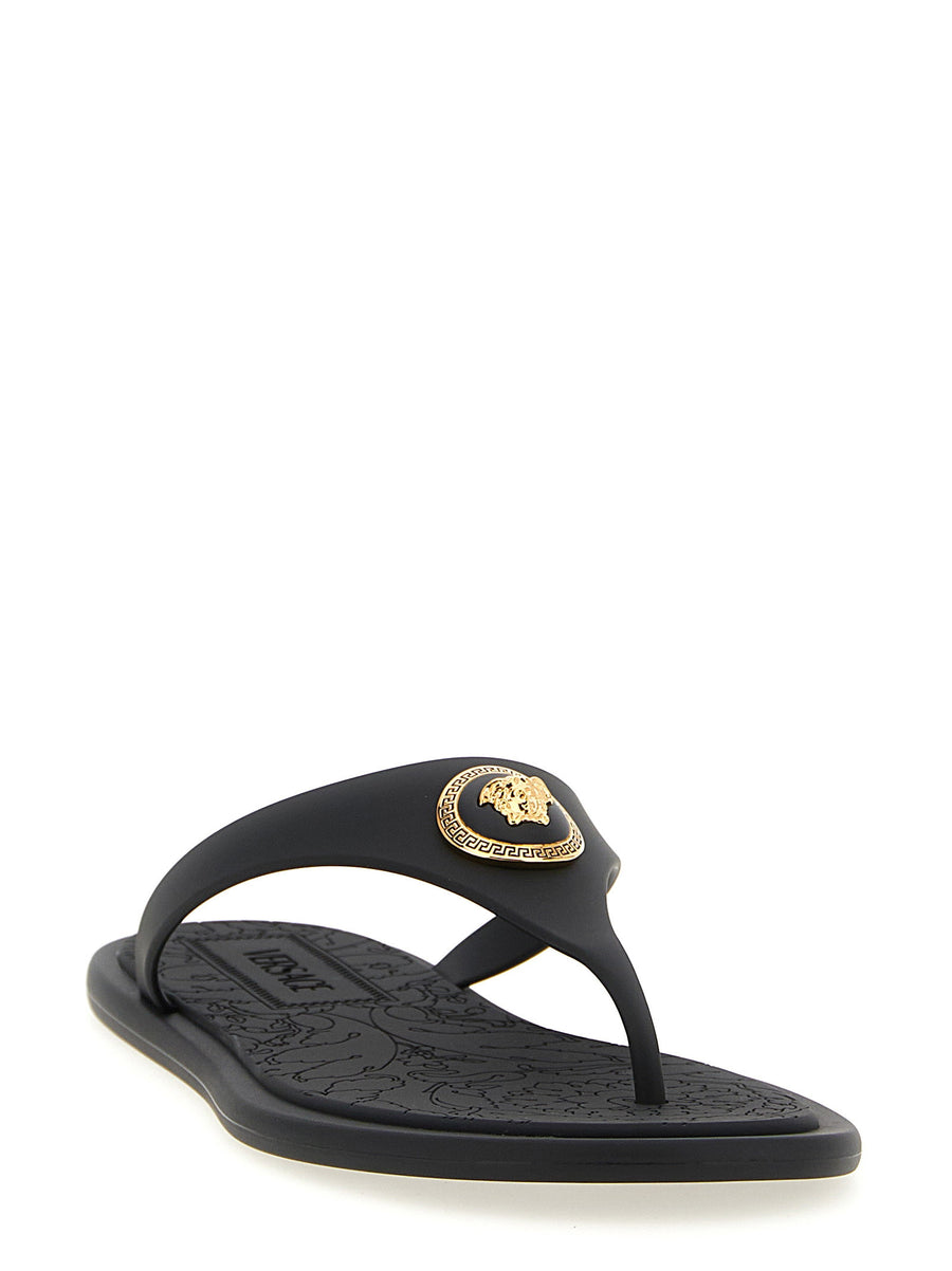 Versace Alia Sandals For Women Black Rubber With Medusa Hardware Luxe Minimalist Summer Essential
