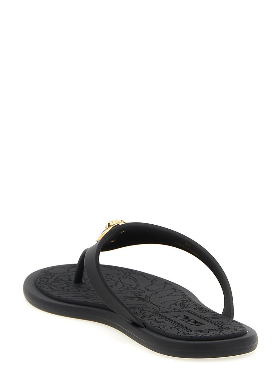 Versace Alia Sandals For Women Black Rubber With Medusa Hardware Luxe Minimalist Summer Essential