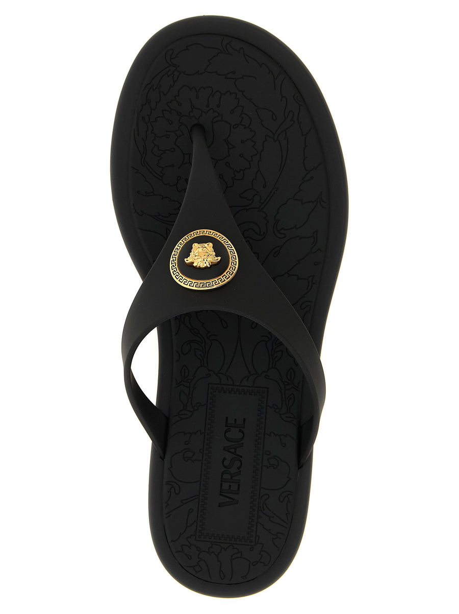 Versace Alia Sandals For Women Black Rubber With Medusa Hardware Luxe Minimalist Summer Essential