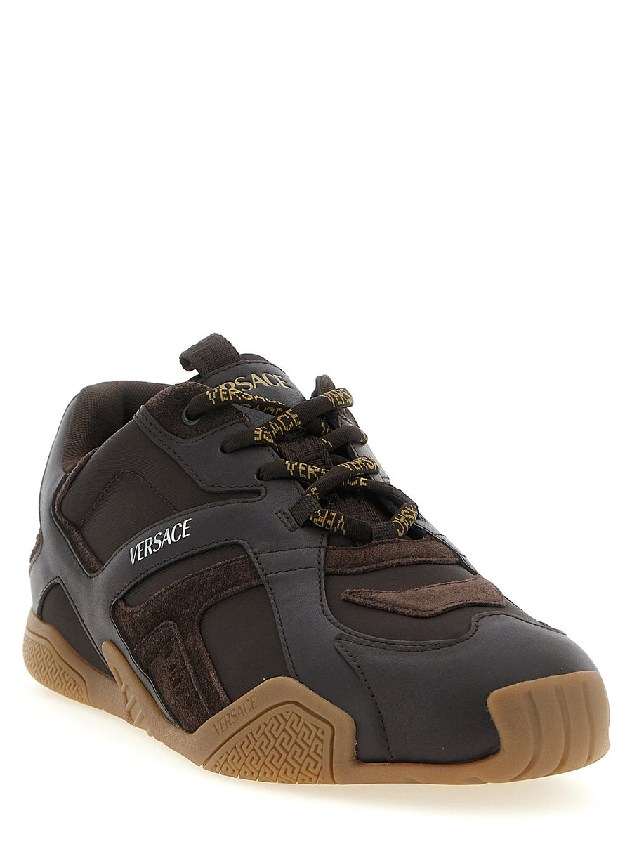 Versace Galaxia Luxury Sneakers for Men Calfskin Leather Suede and Technical Fabric with Embossed Logo and Greca Pattern