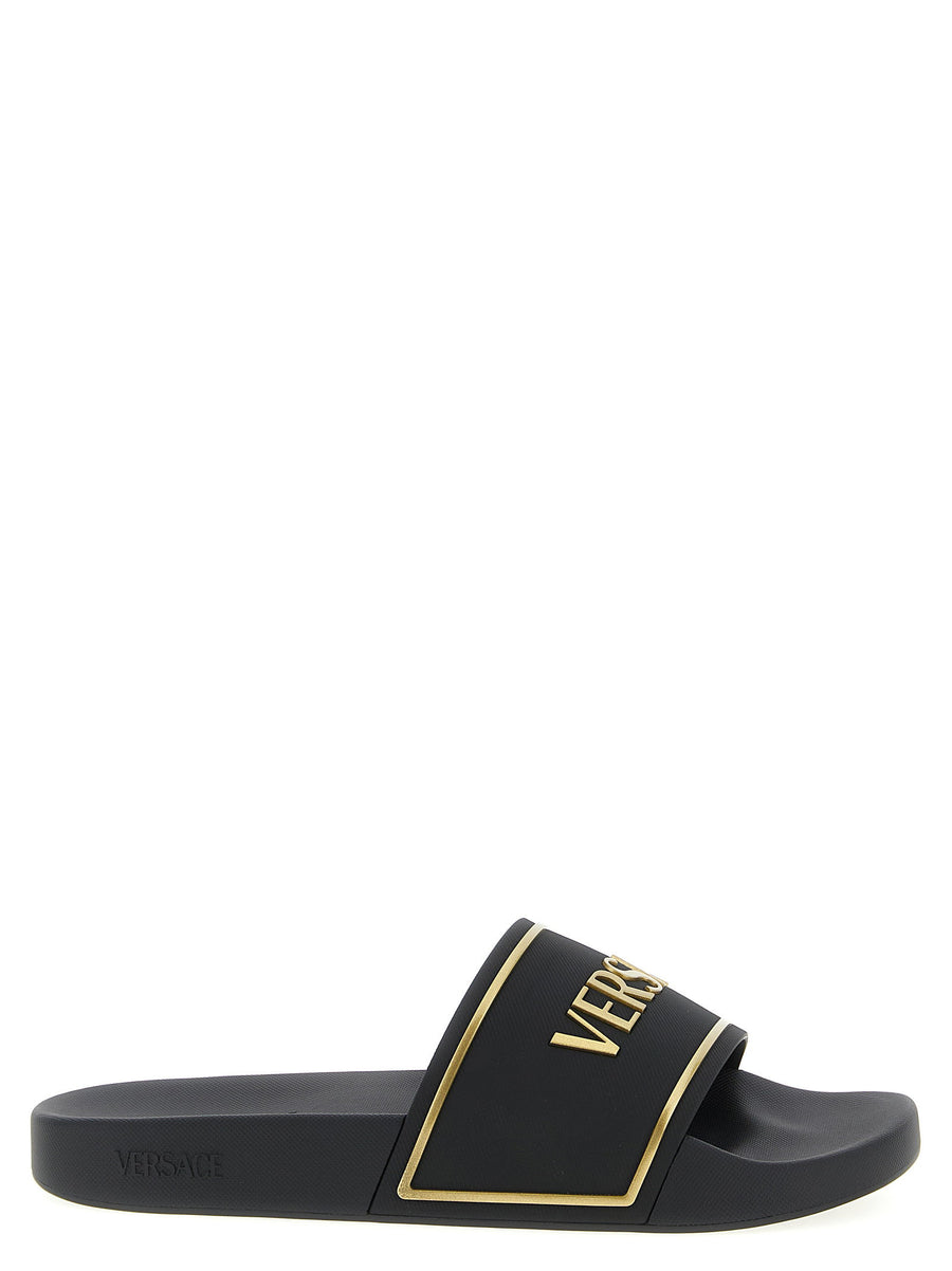 Versace Logo Slide For Men Premium Black TPU Sandal With Iconic Front Logo For Everyday Luxury