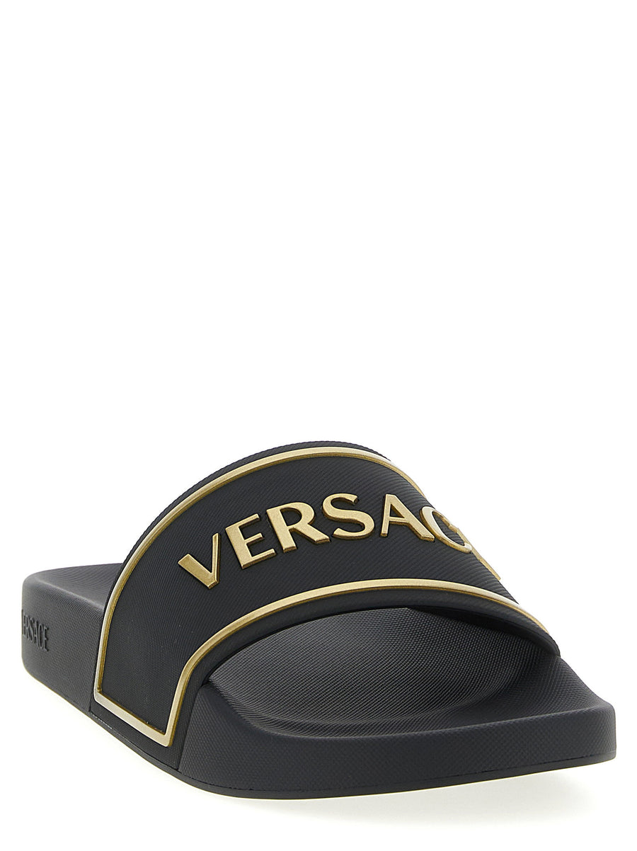 Versace Logo Slide For Men Premium Black TPU Sandal With Iconic Front Logo For Everyday Luxury