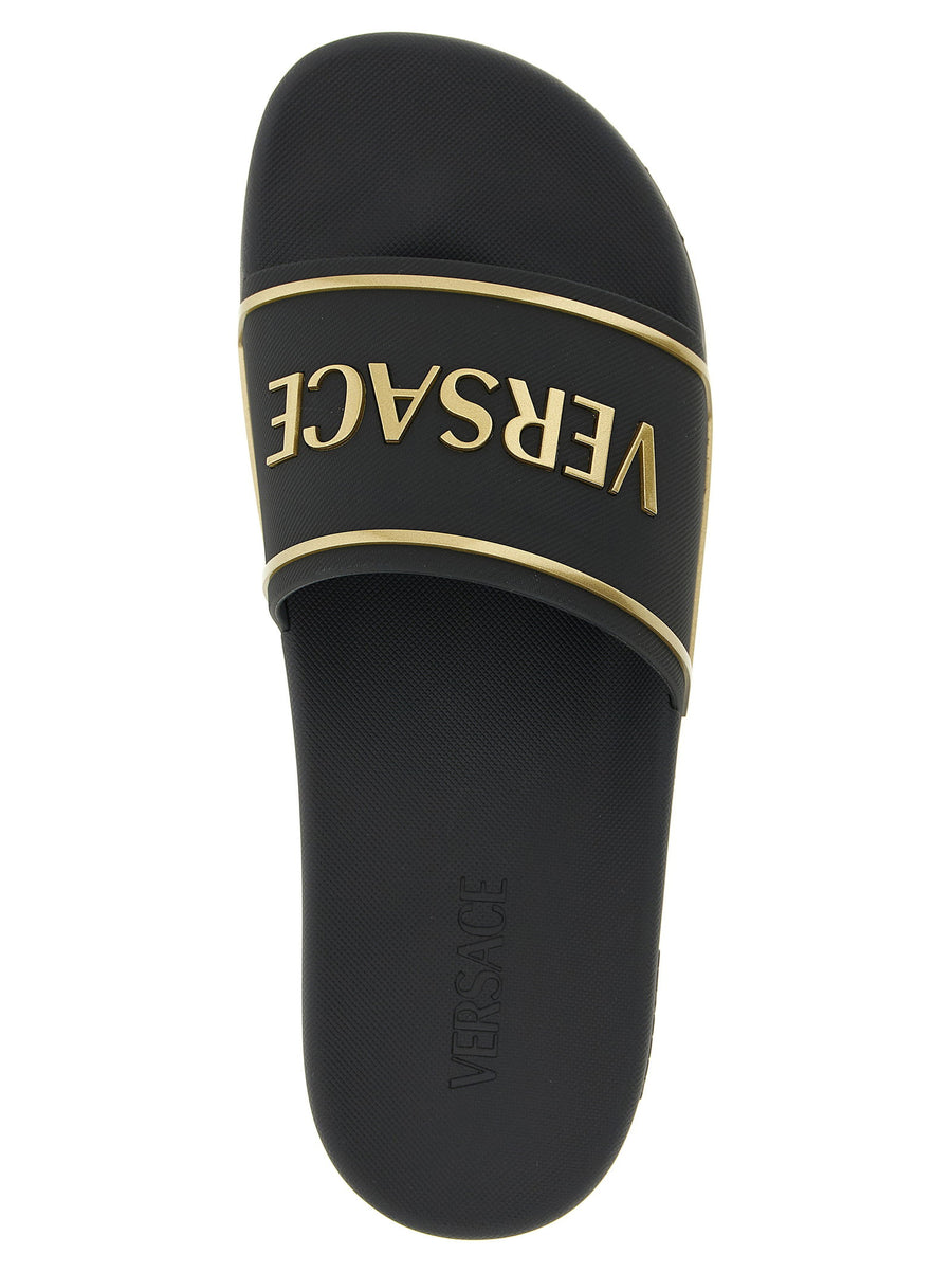 Versace Logo Slide For Men Premium Black TPU Sandal With Iconic Front Logo For Everyday Luxury