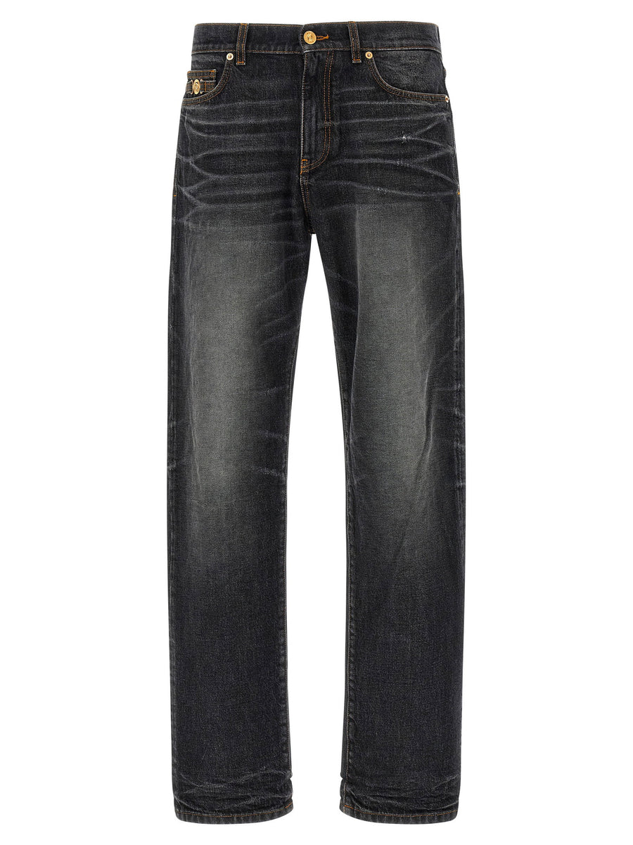 Versace Medusa Biggie Jeans For Men Luxury Black Stonewashed Denim With Signature Branding