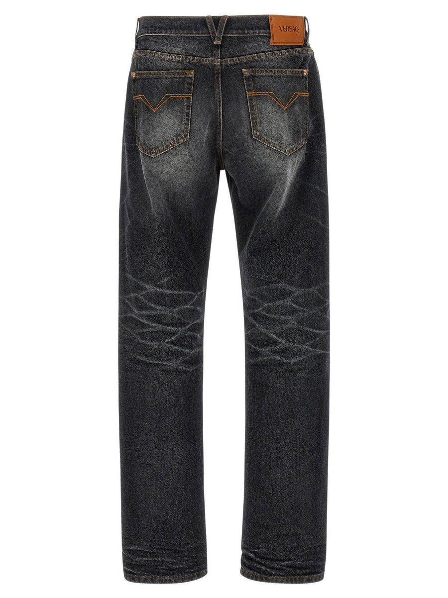 Versace Medusa Biggie Jeans For Men Luxury Black Stonewashed Denim With Signature Branding