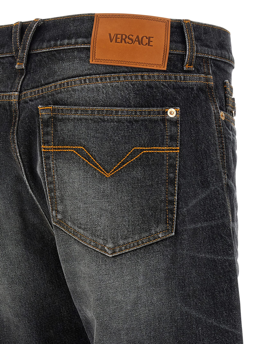 Versace Medusa Biggie Jeans For Men Luxury Black Stonewashed Denim With Signature Branding