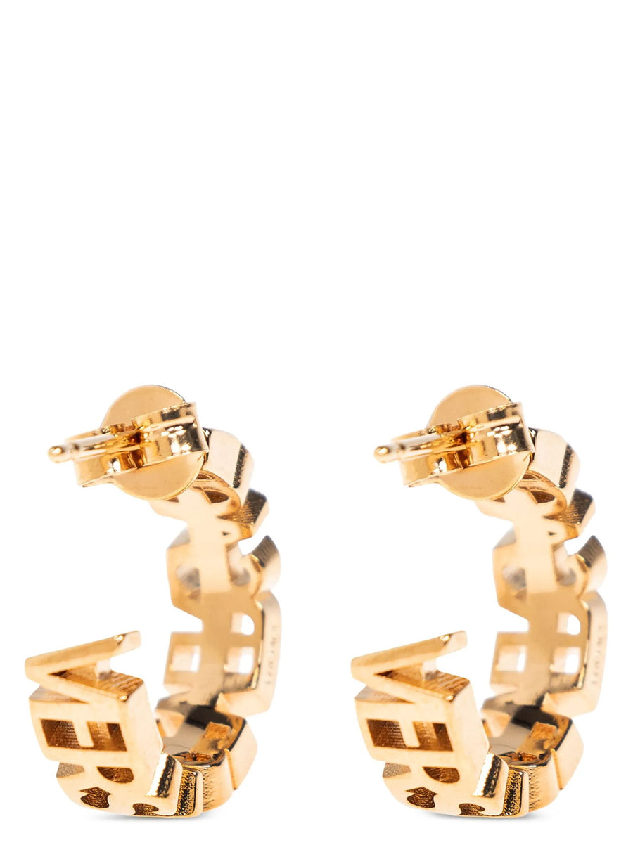 Versace Logo Hoop Earrings Gold Tone Signature Jewelry For Women With Butterfly Closure