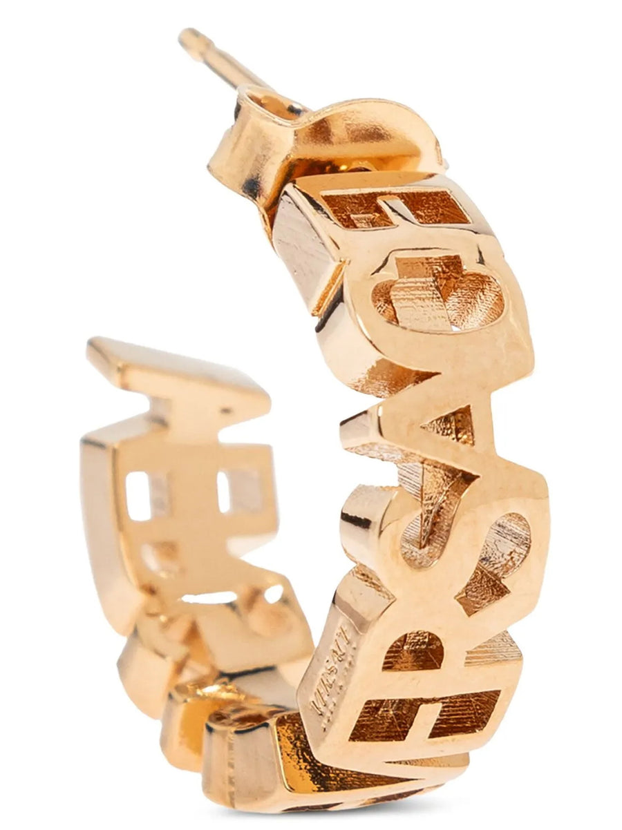 Versace Logo Hoop Earrings Gold Tone Signature Jewelry For Women With Butterfly Closure