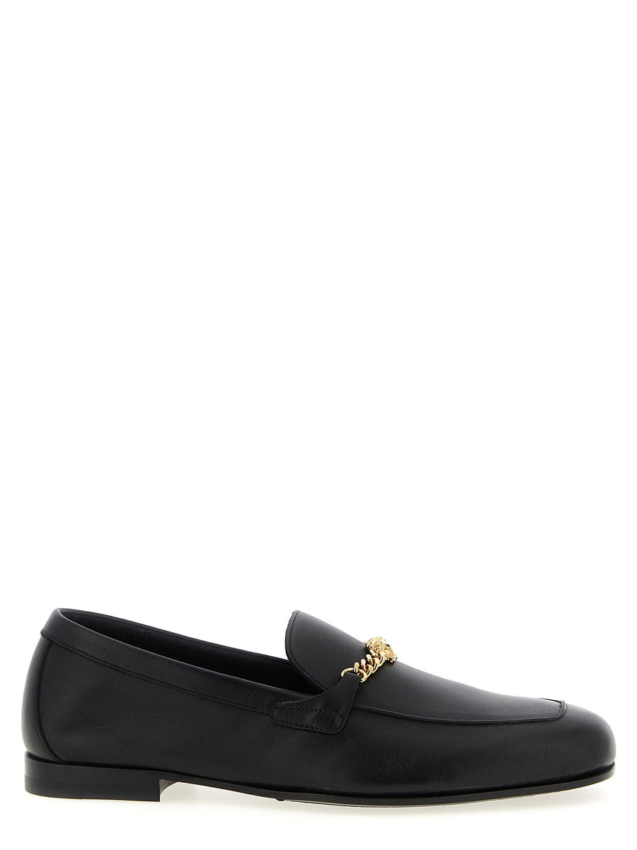 Versace Medusa Slippers For Men Luxury Indoor Calfskin Leather Slip On Comfort Signature Chain Detail