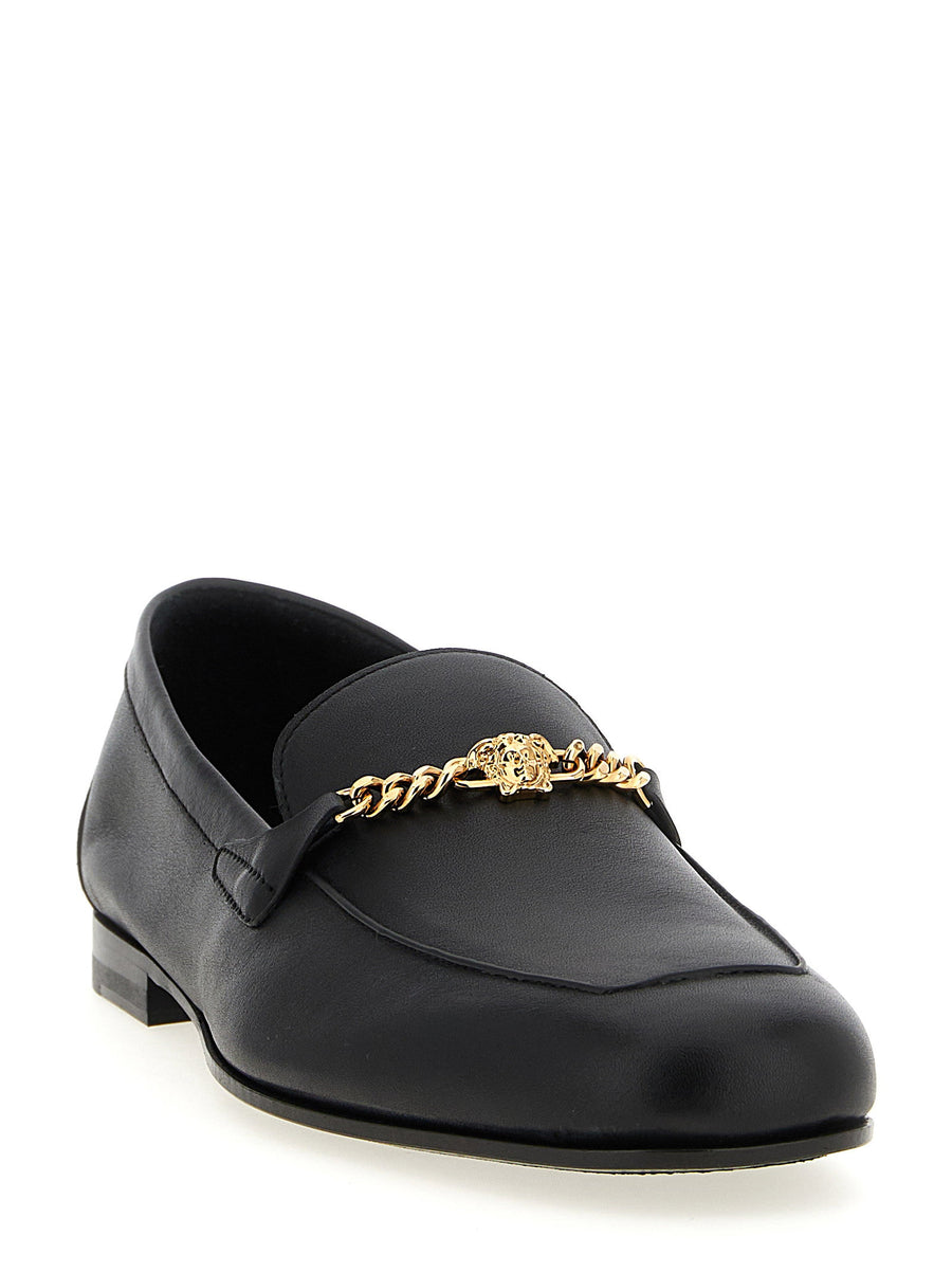 Versace Medusa Slippers For Men Luxury Indoor Calfskin Leather Slip On Comfort Signature Chain Detail