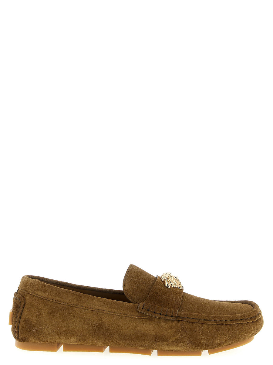 Versace La Medusa Loafers For Men Driver Moccasins In Calfskin Leather With Medusa Emblem