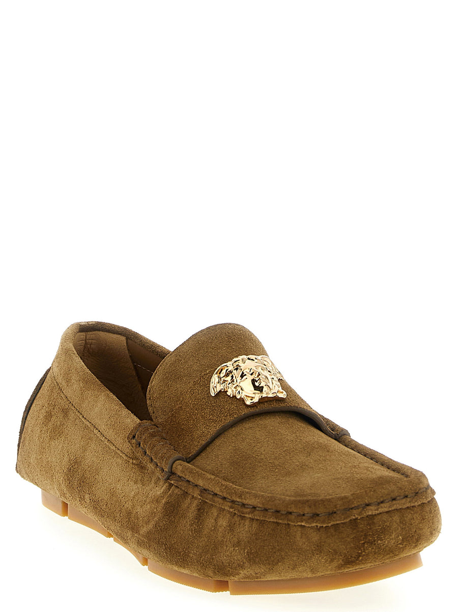 Versace La Medusa Loafers For Men Driver Moccasins In Calfskin Leather With Medusa Emblem