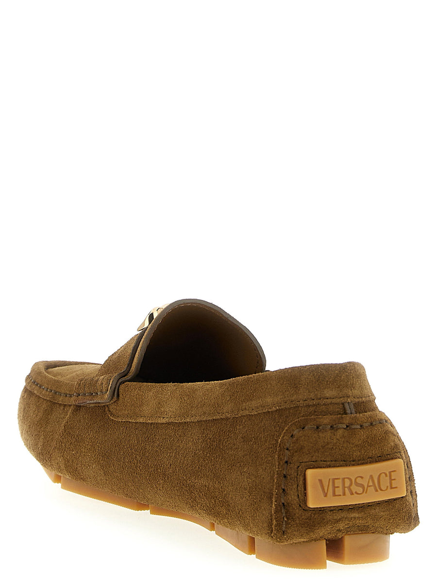 Versace La Medusa Loafers For Men Driver Moccasins In Calfskin Leather With Medusa Emblem