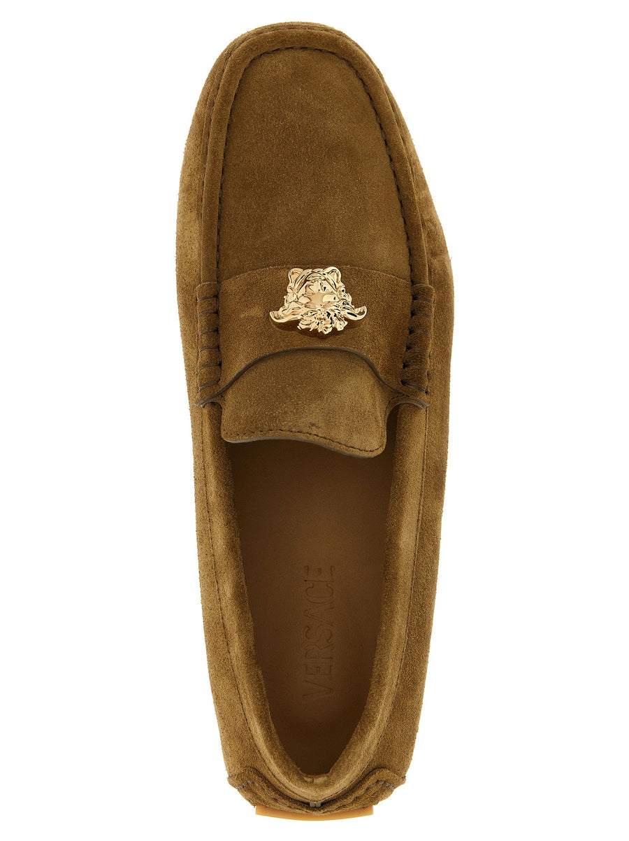 Versace La Medusa Loafers For Men Driver Moccasins In Calfskin Leather With Medusa Emblem