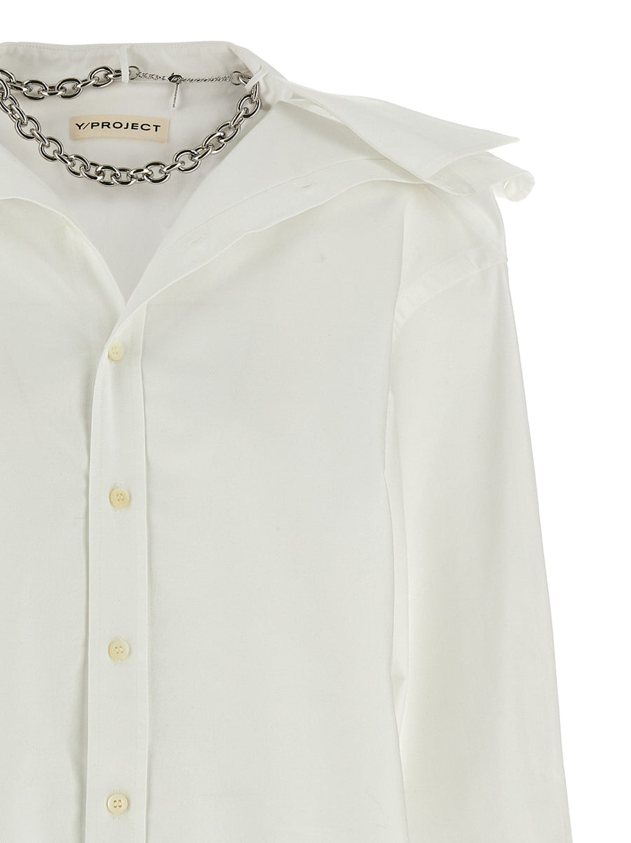 Y Project Chemisier Dress White Cotton Oxford Shirt Dress With Asymmetric Curl Collar And Removable Chain For Women
