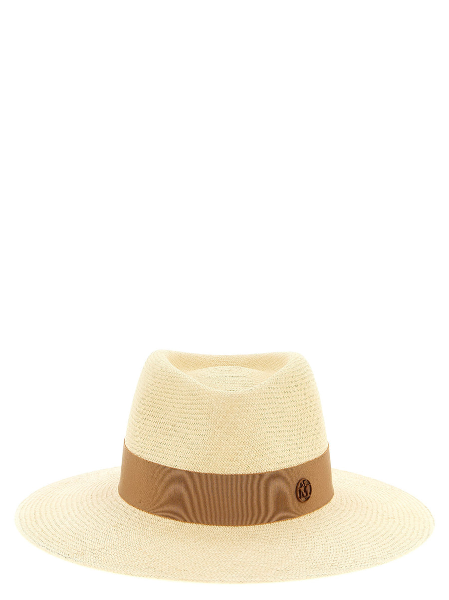 Maison Michel Charles Beige Straw Fedora Hat With Grosgrain Ribbon