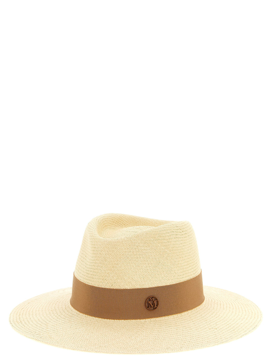 Maison Michel Charles Beige Straw Fedora Hat With Grosgrain Ribbon