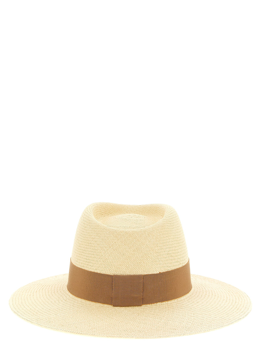 Maison Michel Charles Beige Straw Fedora Hat With Grosgrain Ribbon