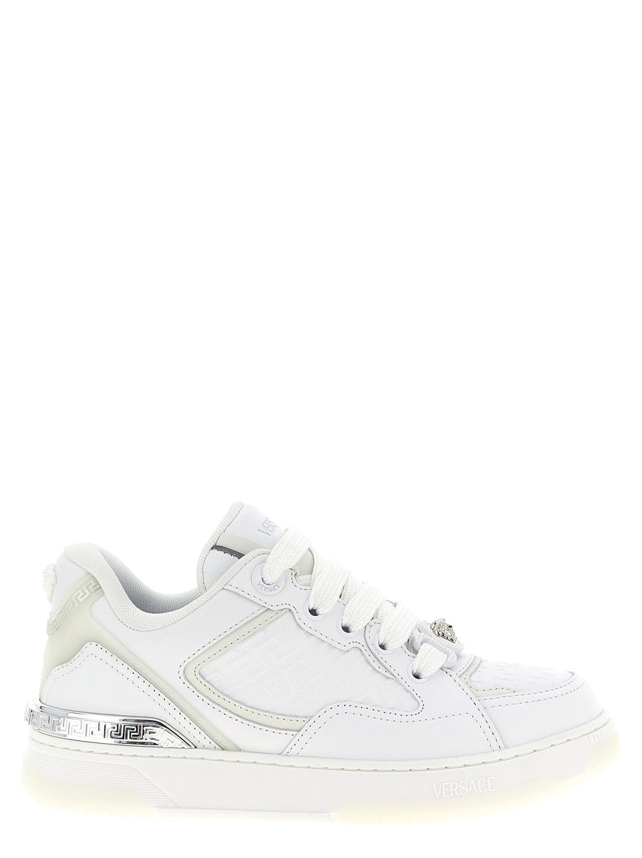 Versace Biggie Basket Leather Sneakers White Calfskin Medusa Greca Motifs