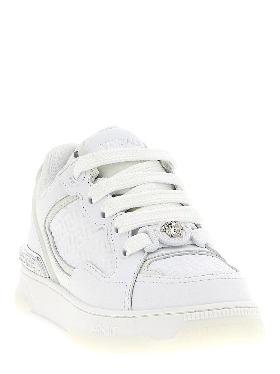 Versace Biggie Basket Leather Sneakers White Calfskin Medusa Greca Motifs