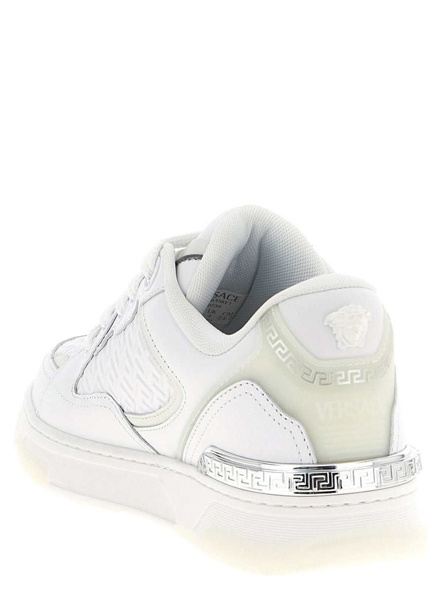 Versace Biggie Basket Leather Sneakers White Calfskin Medusa Greca Motifs