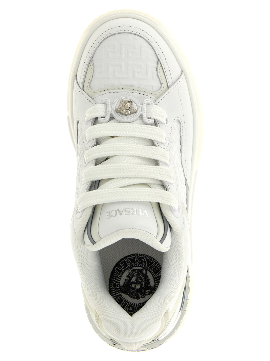 Versace Biggie Basket Leather Sneakers White Calfskin Medusa Greca Motifs