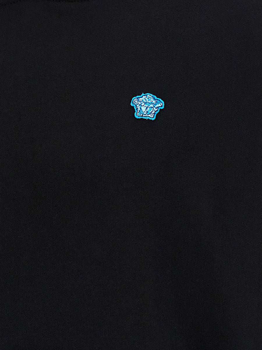 Versace Medusa Patch Hoodie Black 100% Cotton For Men Kangaroo Pocket