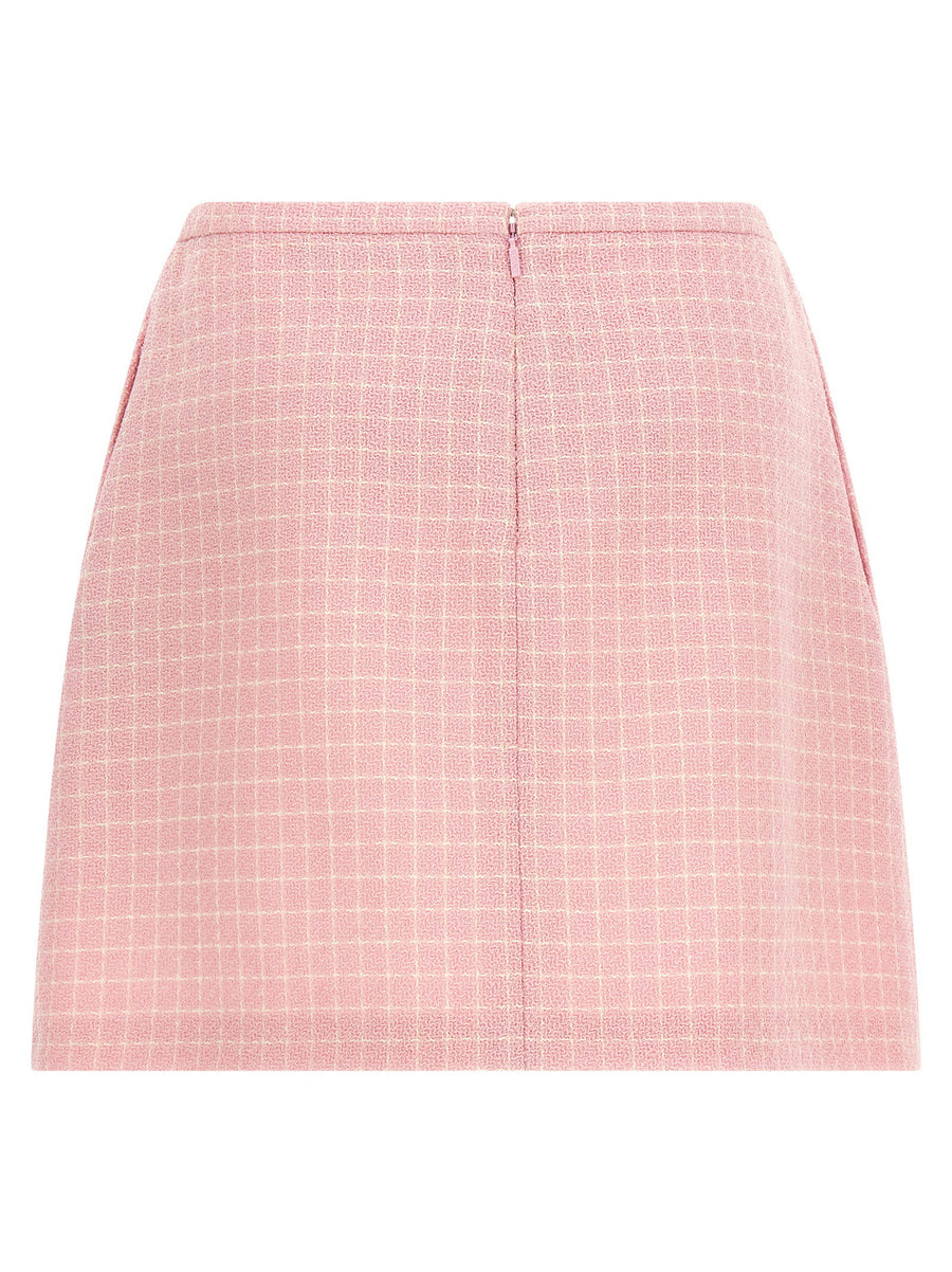 Versace Medusa 95 Pink Checked Wool Crepe Tweed Mini Skirt For Women With Flared Silhouette