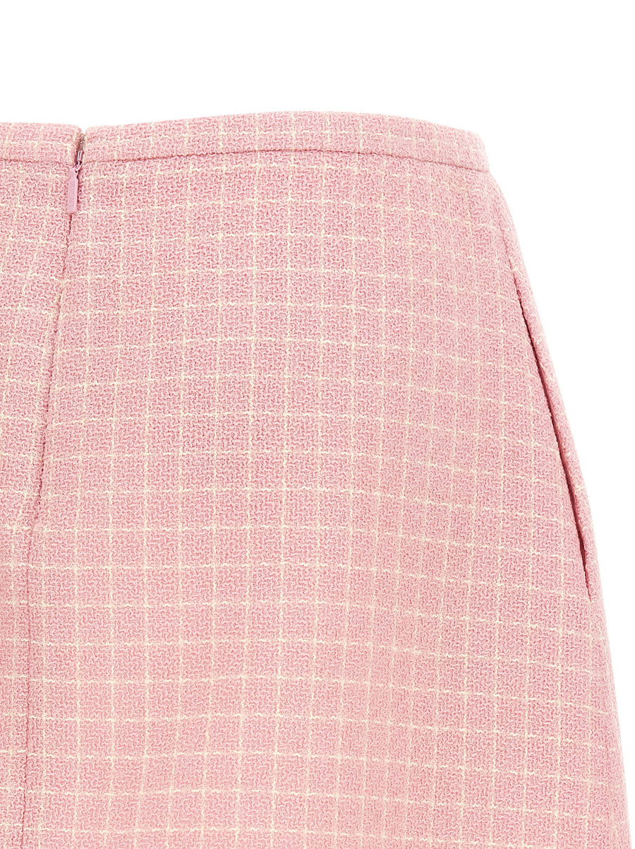 Versace Medusa 95 Pink Checked Wool Crepe Tweed Mini Skirt For Women With Flared Silhouette