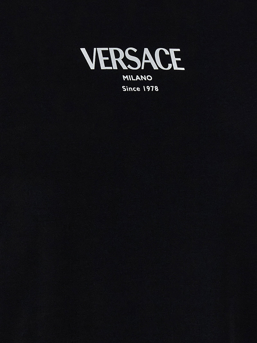 Versace Logo T Shirt Viscose Stretch Jersey Crew Neck Short Sleeves White Black