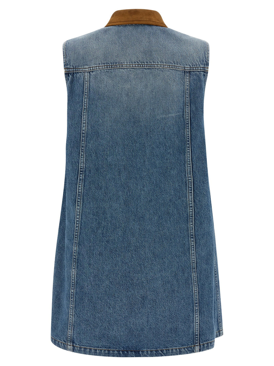 Versace Blue Aline Denim Dress For Women Polished Casual Luxe Front Logo Embroidery Spring Summer 2026