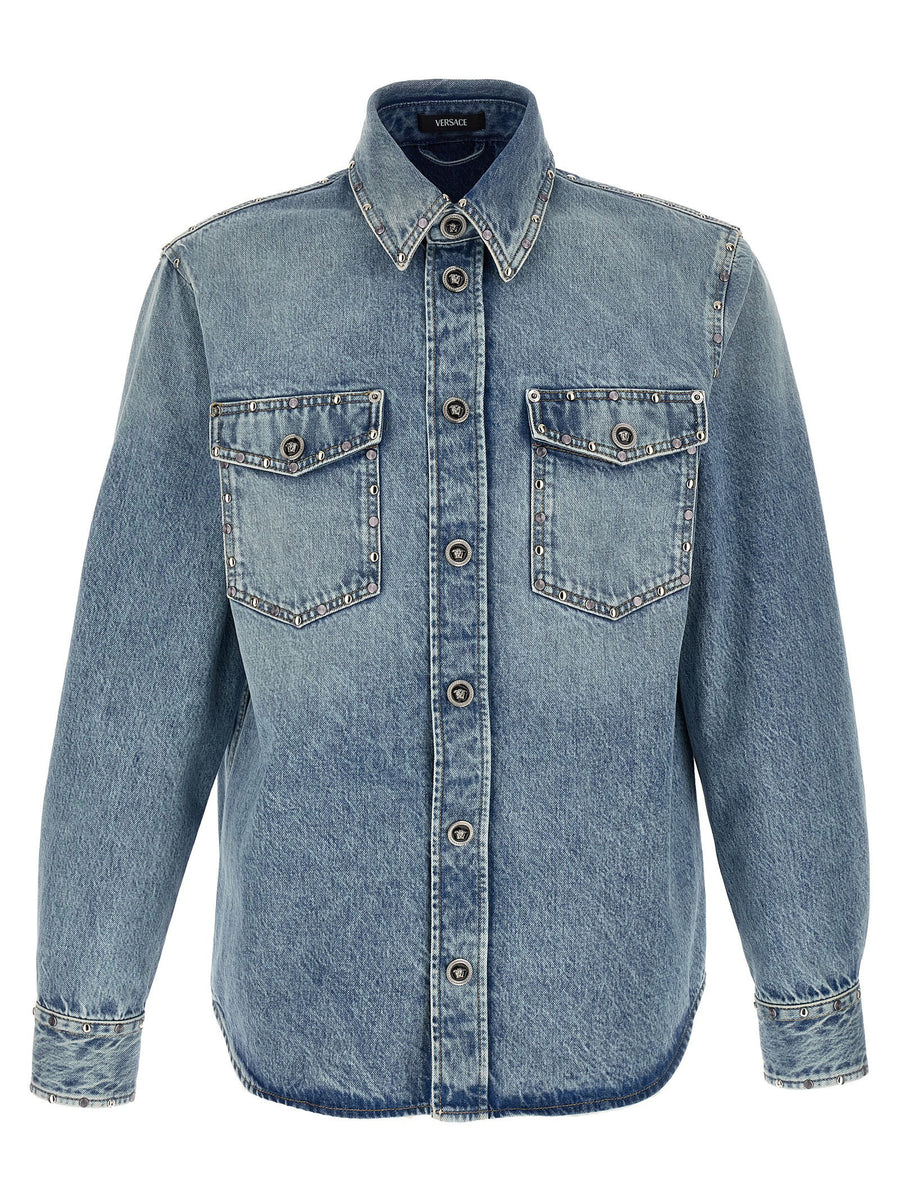 Versace Medusa Shirt for Women Luxurious Stonewashed 100 Percent Cotton Denim with Medusa Hardware