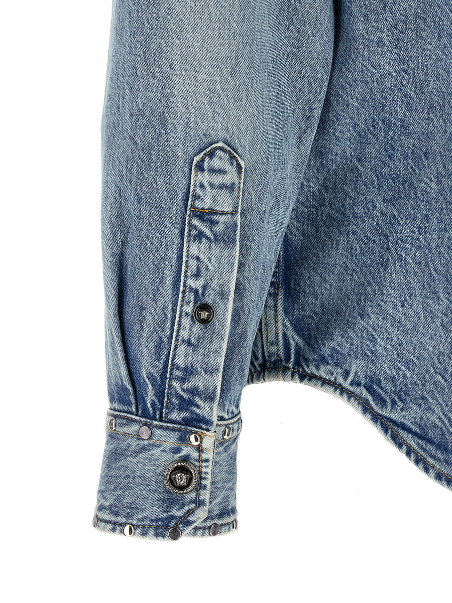 Versace Medusa Shirt for Women Luxurious Stonewashed 100 Percent Cotton Denim with Medusa Hardware
