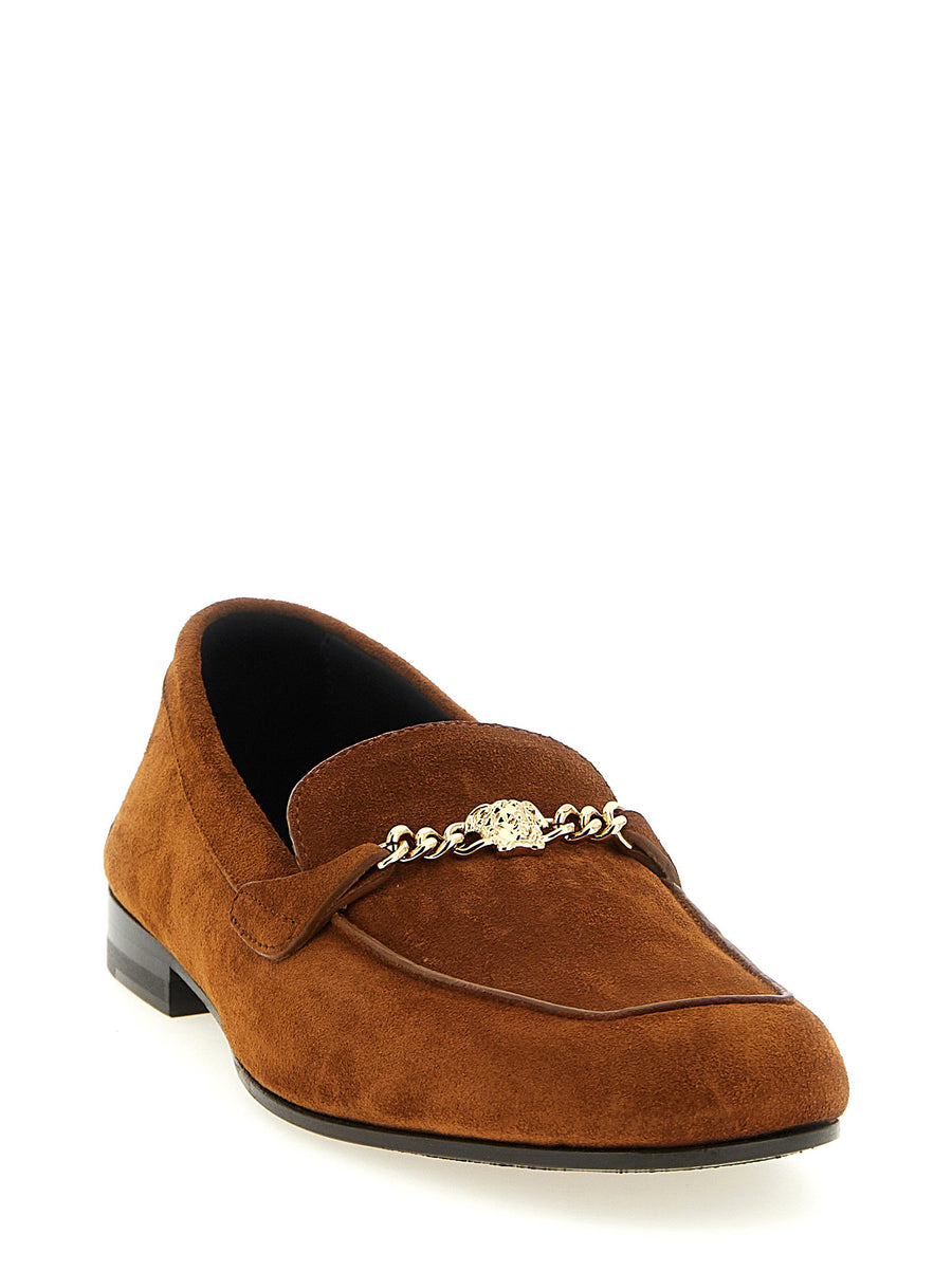 Versace Medusa Moccasins For Women Luxurious Calfskin Leather With Medusa Chain Detail Slip On