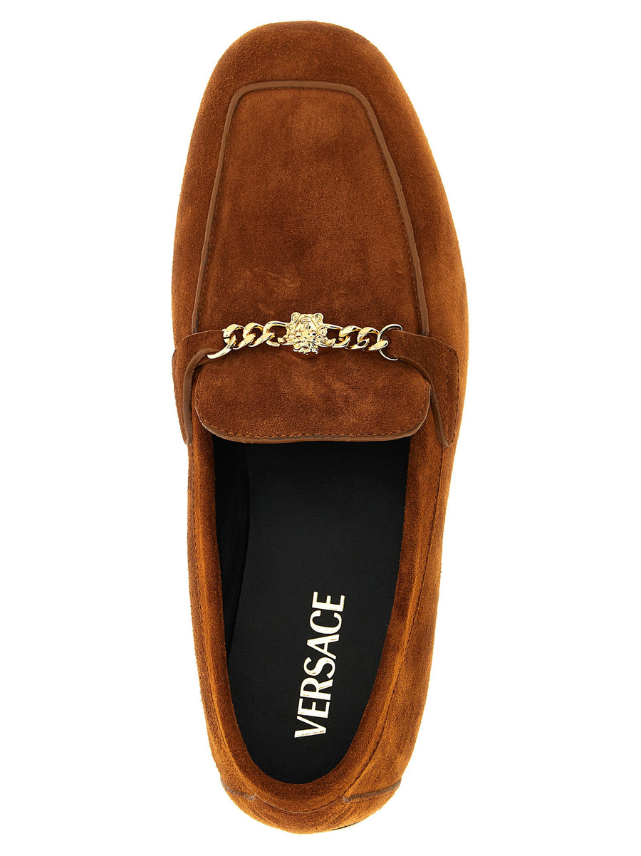 Versace Medusa Moccasins For Women Luxurious Calfskin Leather With Medusa Chain Detail Slip On