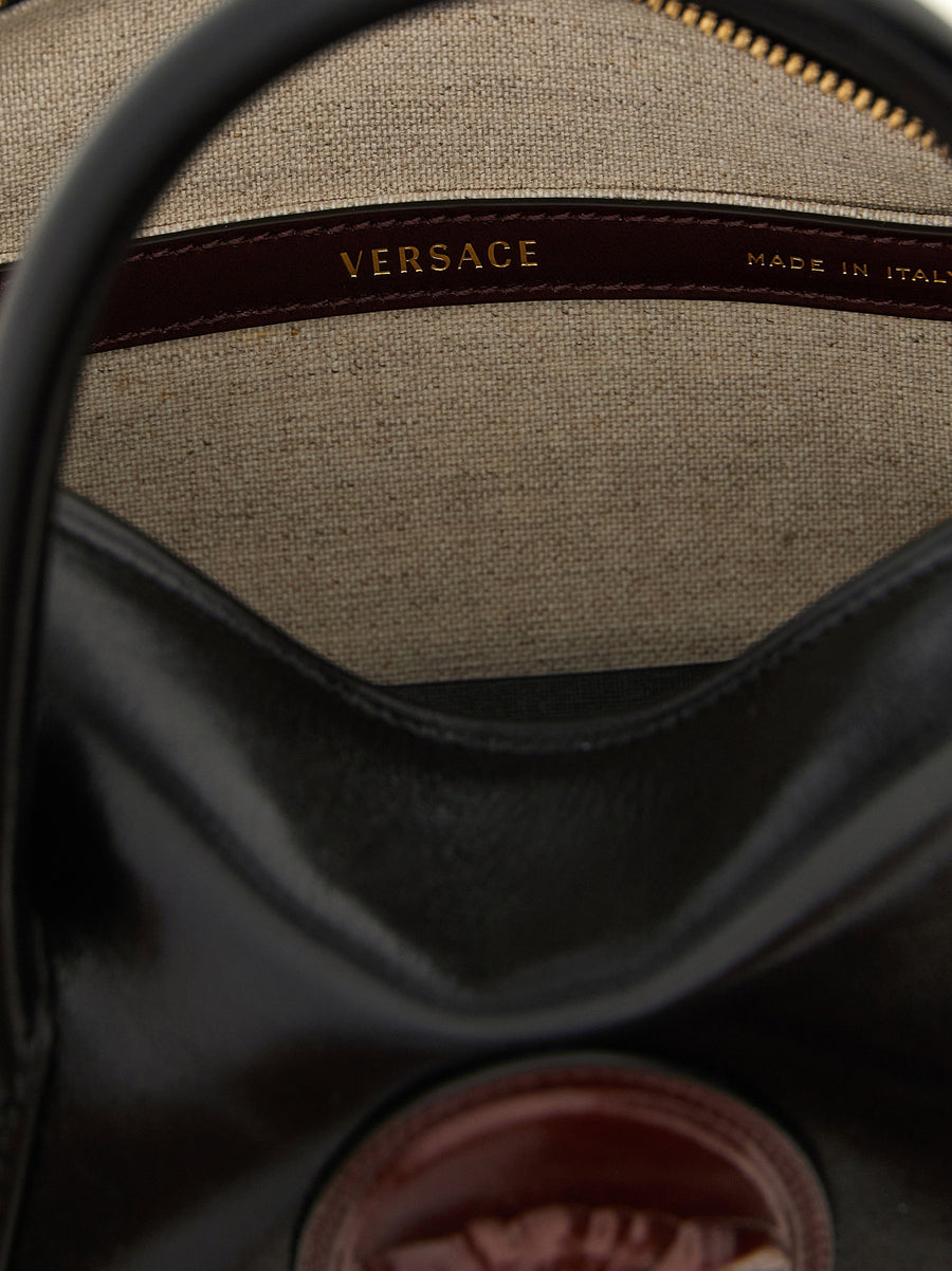 Versace Roomy Small Handbag Black Calfskin Leather