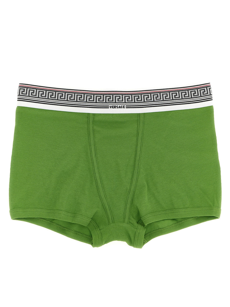 Versace Greca Briefs Women Luxury Green Ribbed Cotton Boxer Style Underwear With Jacquard Waistband